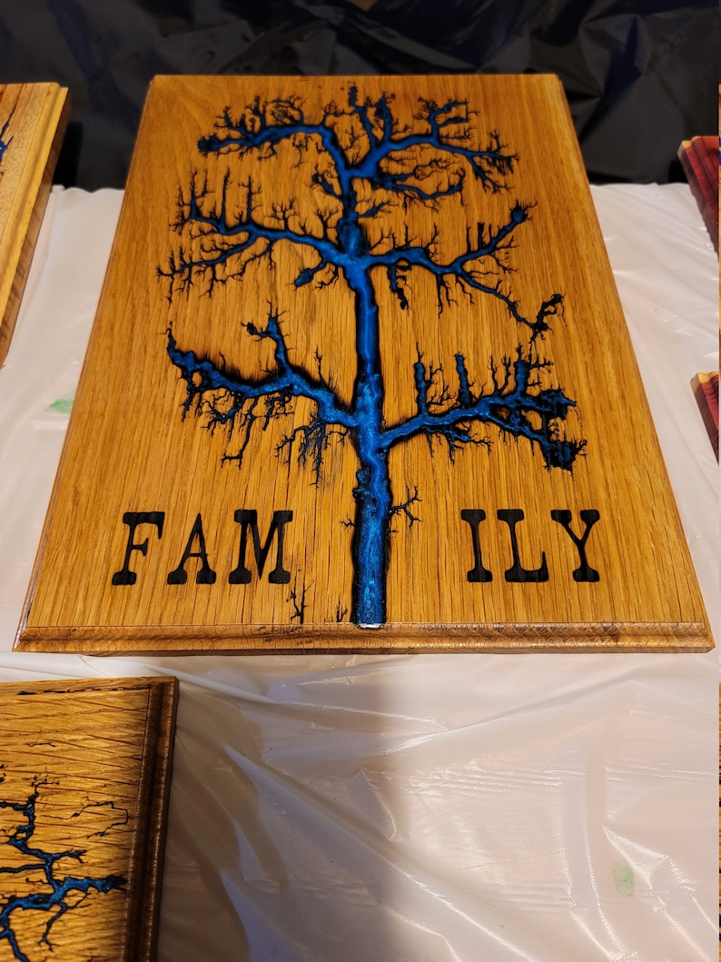 White Oak with Blue Pearl Epoxy Family Tree Lichtenburg Fractal Wood burning