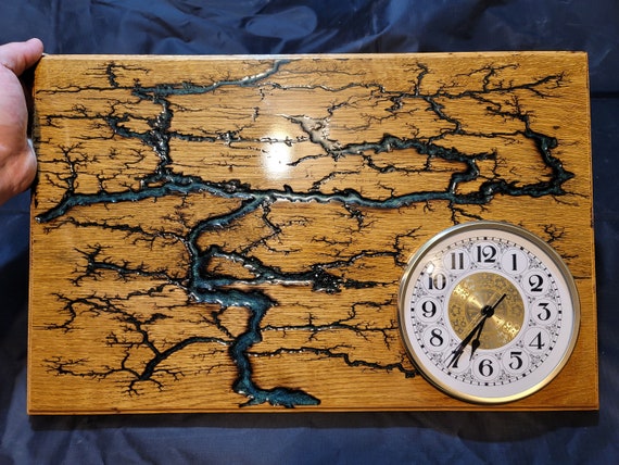 White Oak with Blue Pearl Epoxy Family Tree Lichtenburg Fractal Wood burning