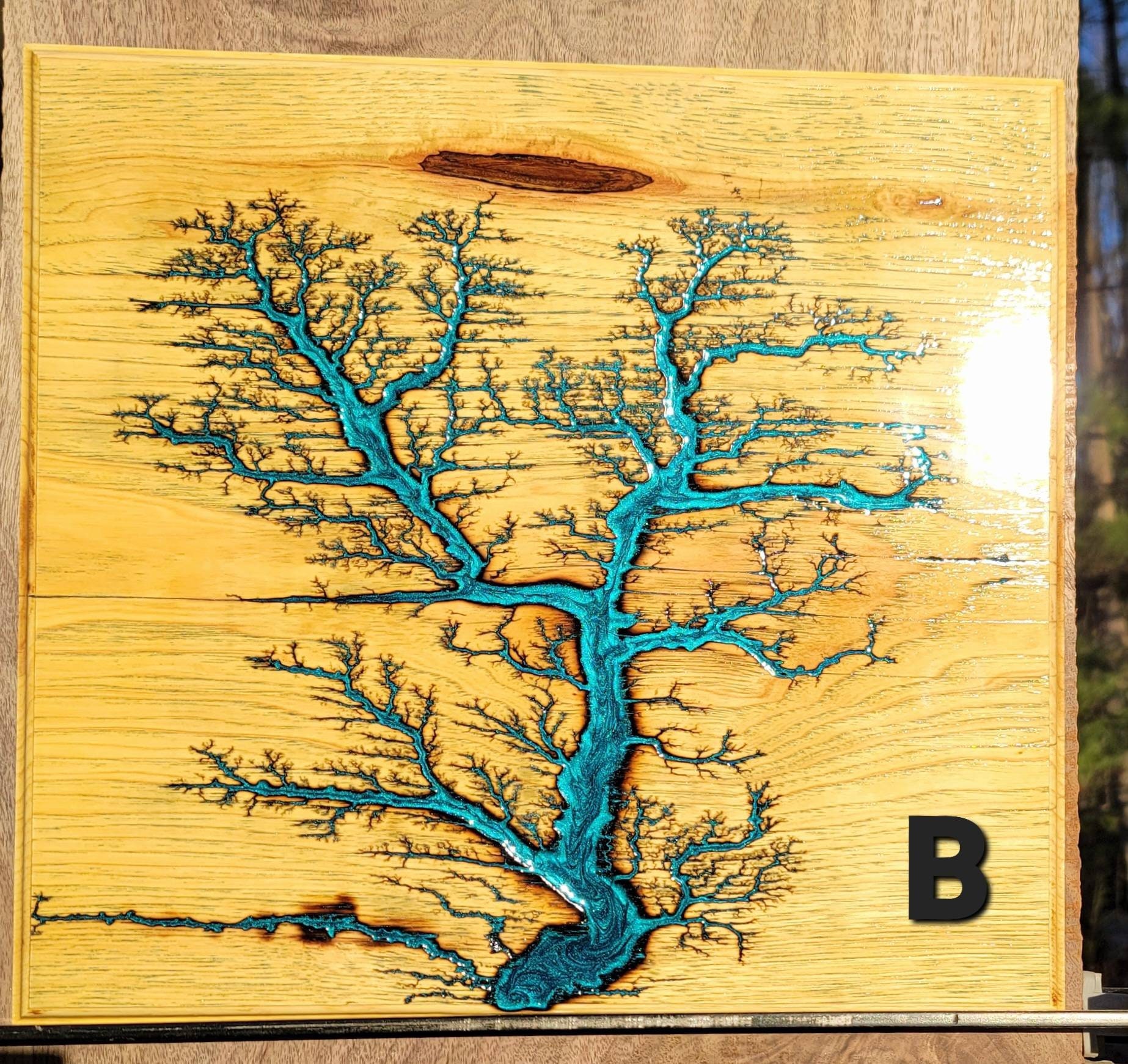 Blue Pearl Epoxy Hickory Fractal Lichtenburg Wood Burn Gifts