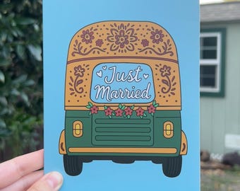 Just Married Rickshaw Card, Just Married Card, Wedding Card, Desi Wedding Card, Desi Card