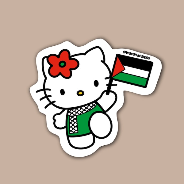 Falastini Hello Kitty Sticker, Palestinian Hello Kitty Sticker, Palestine Sticker, Phone Case Sticker, Laptop Sticker