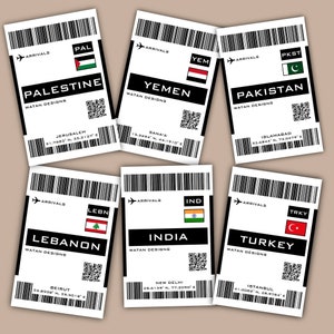 Sticker carte d'embarquement pays, Sticker pays, Sticker carte d'embarquement, Sticker Moyen-Orient, Sticker Afrique du Nord, Sticker Asie du Sud