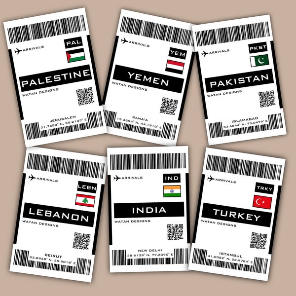 Country Boarding Pass Sticker, Country Sticker, Boarding Pass Sticker, Middle East Sticker, North Africa Sticker, South Asia Sticker