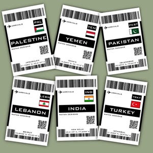 Naklejka na kartę pokładową kraju, Naklejka na kraj, Naklejka na kartę pokładową, Naklejka na Bliski Wschód, Naklejka na Afrykę Północną, Naklejka na Azję Południową
