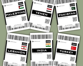 Country Boarding Pass Sticker, Country Sticker, Boarding Pass Sticker, Middle East Sticker, North Africa Sticker, South Asia Sticker