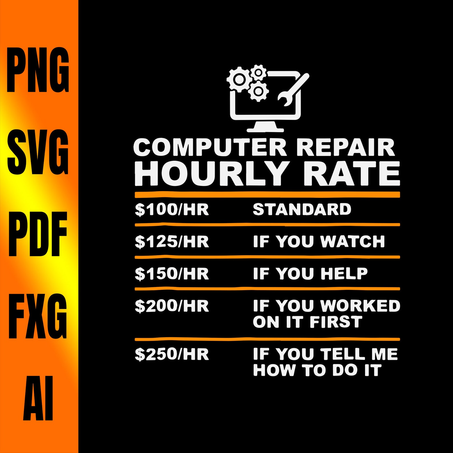 Computer Repair Hourly Rate svg Computer Repair Geek svg Etsy