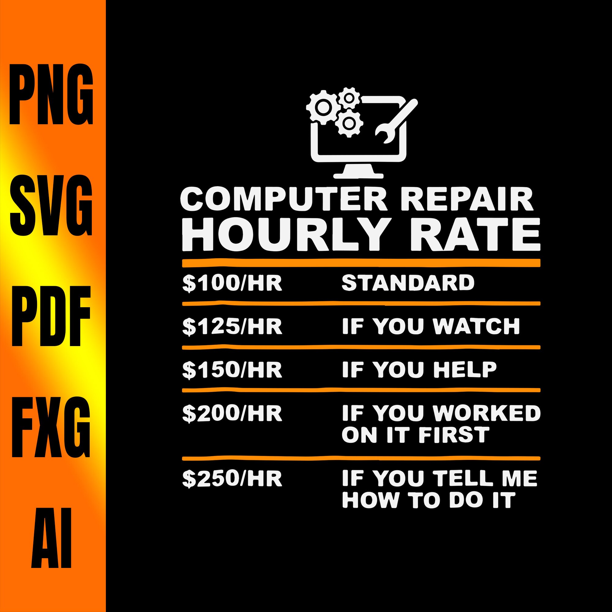 Computer Repair Hourly Rate svg Computer Repair Geek svg Etsy