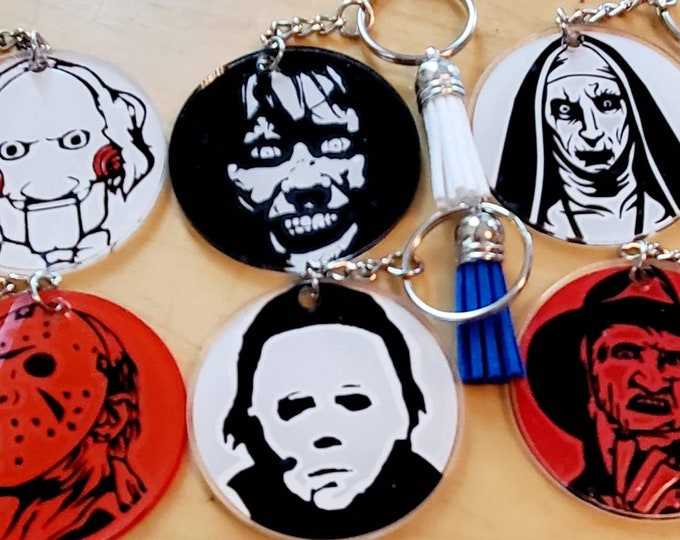 Horror movie icon keychains, horror move fan ketchain, stocking stuffer