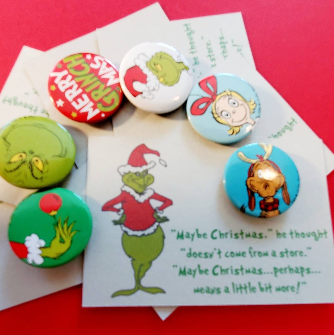 Grinch Buttons With Poem Card Stocking Stuffer Etsy