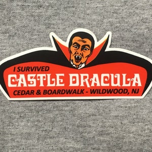 I survived CASTLE DRACULA STICKER logo vinyl weatherproof wildwood nj dark ride haunted house with words