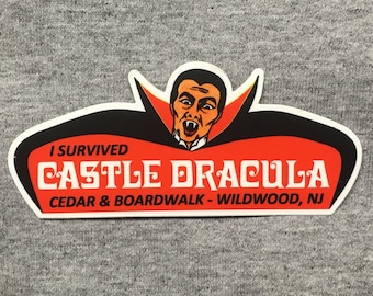 I survived CASTLE DRACULA STICKER logo vinyl weatherproof wildwood nj dark ride haunted house with words