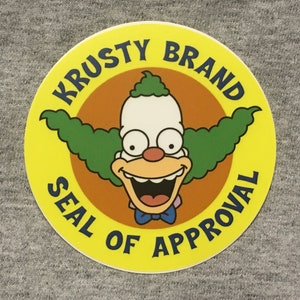 KRUSTY the CLOWN - vinyl weatherproof sticker - The Simpsons - Herschel Shmoikel Pinchas Yerucham Krustofsky - brand seal of approval burger