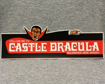 follow me to CASTLE DRACULA bumper sticker wildwood nj dark ride haunted house