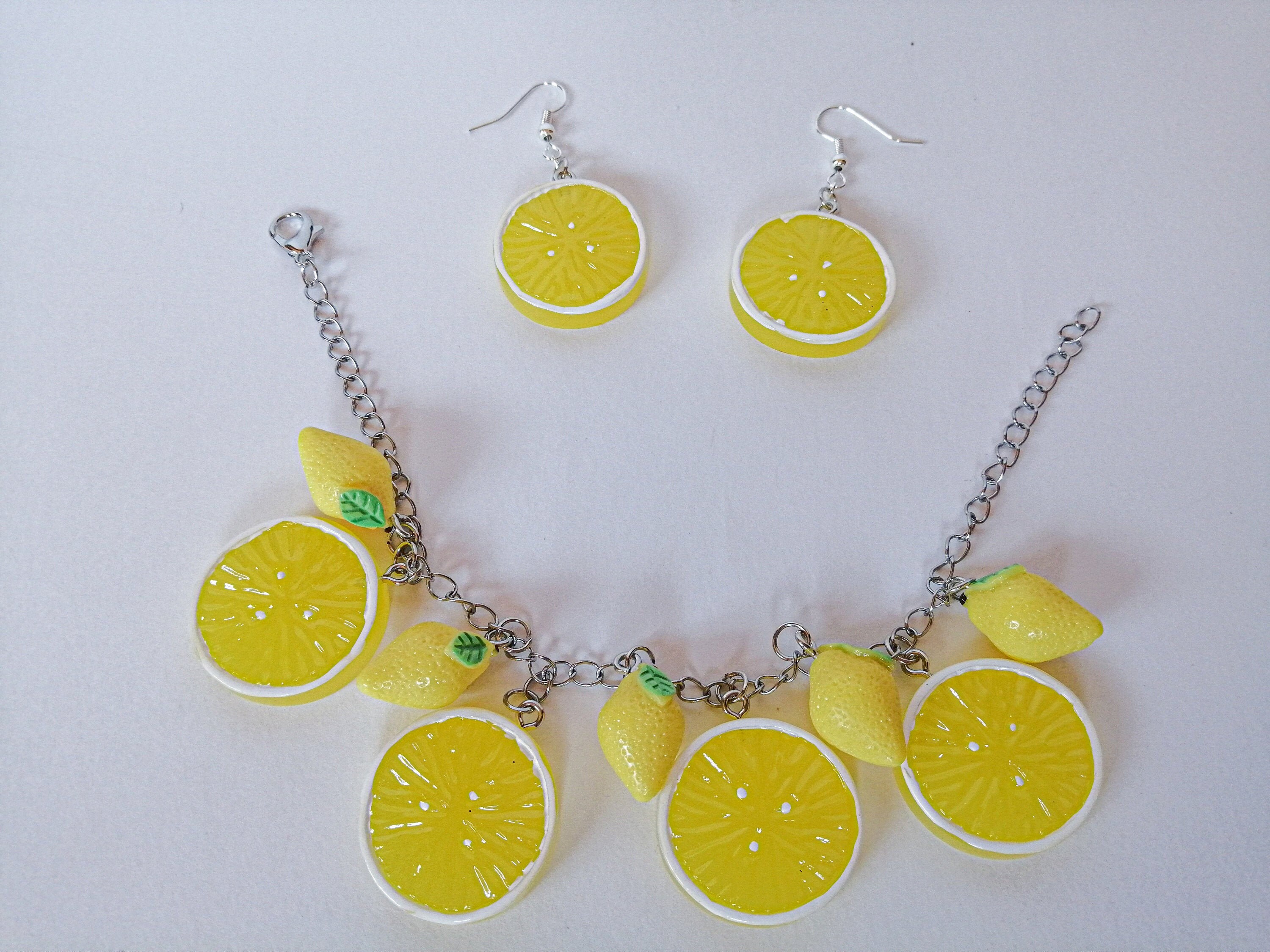 Lemon Jewelry Lemon bracelet Yellow earrings Lemon charm Solar Etsy