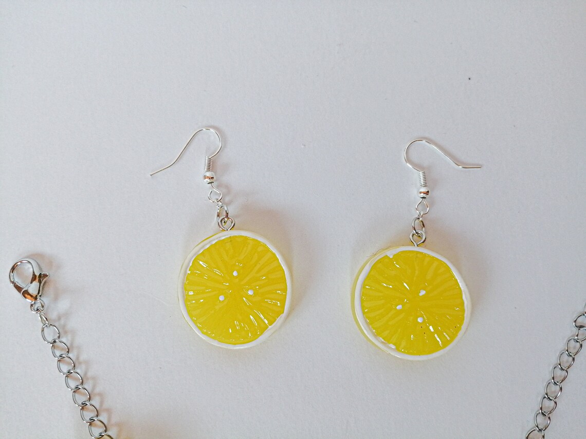 Lemon Jewelry Lemon bracelet Yellow earrings Lemon charm Solar Etsy