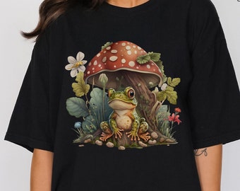 Cottagecore Shirt Comfort Colors Oversized Tshirt Frog Shirt Botanical Tshirt  Goblincore Shirt Mushroom Shirt