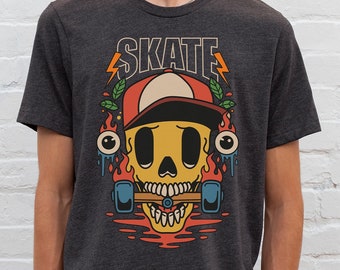 Skater Skull Shirt Skateboarding Tshirt Gift for Skateboarder Cool Skater Shirt Gift for Him Skaterboard Clothes Skater Tshirt