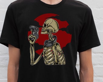 Skeleton Gamer Shirt Graphic Tee Gift for Gamer Tshirt Skull Shirt Gaming Graphic Tee Gift for Him