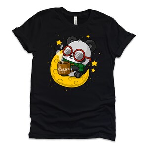 Moon Panda Drinking Coffee-Unisex Tee-Cool Graphic Tee-Cute T-Shirt-Space Shirt-Gift For Panda Lover-Gift For Coffee Lover-Cosmic Shirt