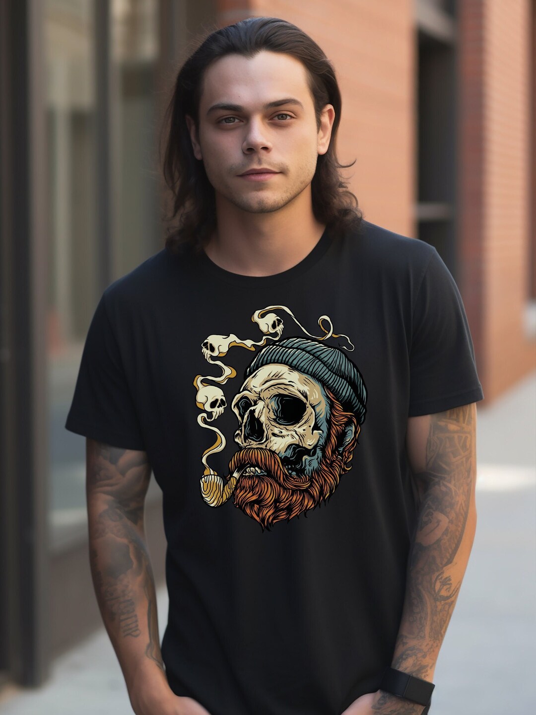 Skull Graphic Tee Men Tshirt Skull Tshirt Camping T Shirt Smoking Skull