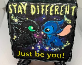 Toothless & Stitch Slate Coaster, Father's Day Gift