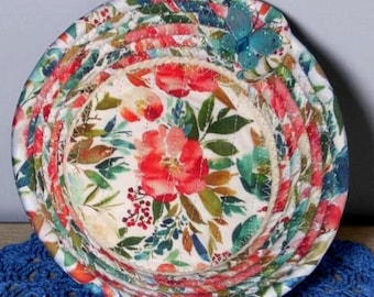Bol de cuerda con estampado floral tropical - Cesta de cuerda forrada con tela
