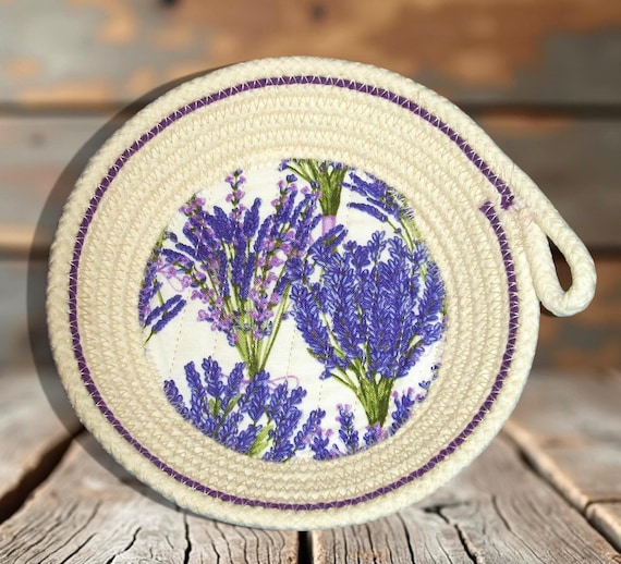 Lavender Floral Rope Bowl: Handmade Cotton Trinket Dish-Mini Cord Basket