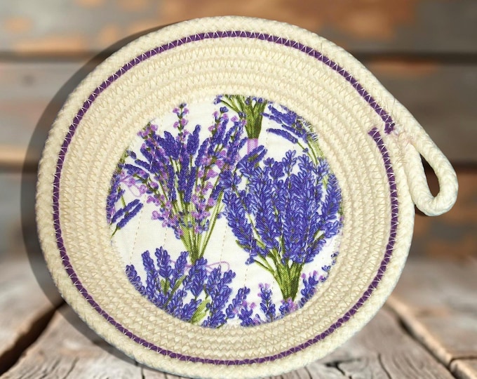 Lavender Floral Rope Bowl: Handmade Cotton Trinket Dish-Mini Cord Basket