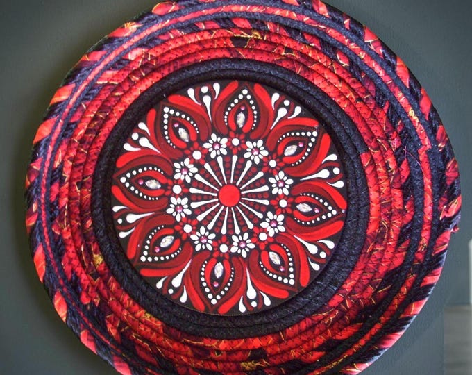 Large Mandala Rope Bowl-Shallow Fabric Wrapped Basket