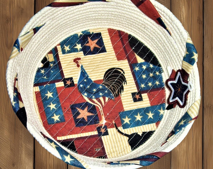 Patriotic Rope Basket Bowl: Americana Rooster Decor Basket
