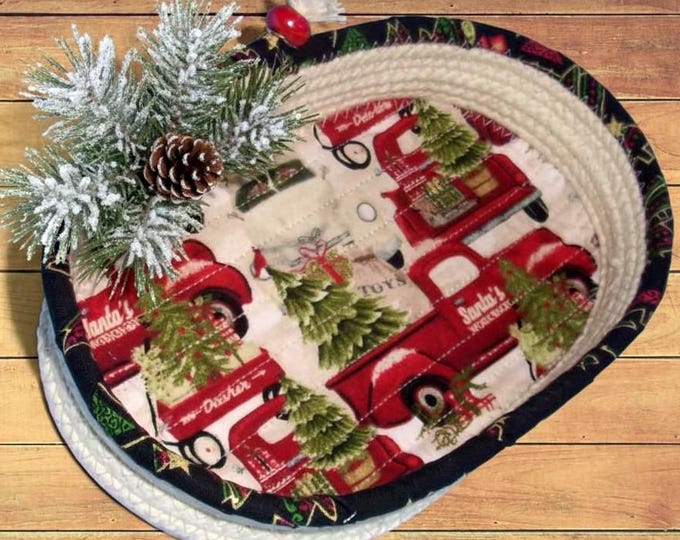 Red Truck Rope Bowl-Oval Festive Fabric Basket