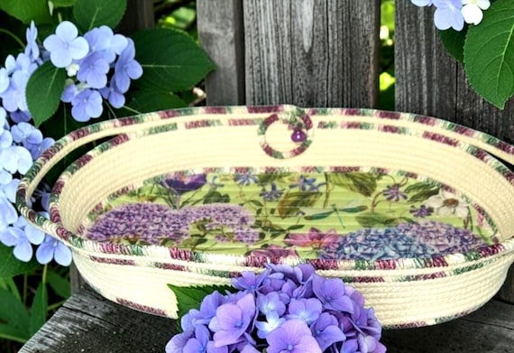 Handmade Hydrangea Rope Bowl-Floral Oval Centerpiece Basket