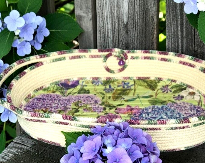 Handmade Hydrangea Rope Bowl-Floral Oval Centerpiece Basket