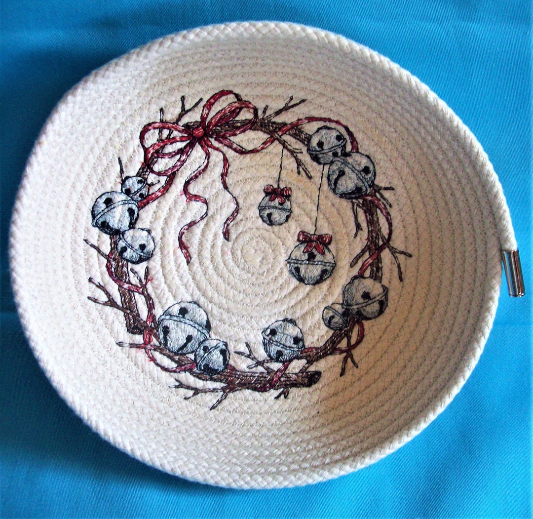 Embroidered Coiled Rope Bowlchristmas Jingle Bellsholiday Embroidered