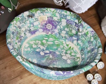 Batik Floral Rope Bowl-Fabric Wrapped Small Basket