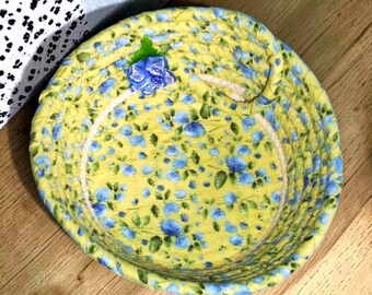 Fabric Wrapped Rope Bowl: Trinket Ring Holder, Decorative Floral Basket