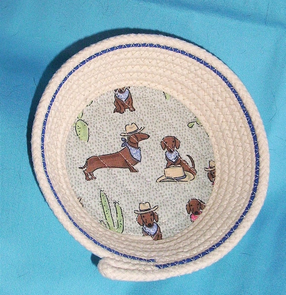 Dachshund Rope Trinket Bowl: Handmade Cotton Basket From Clothesline