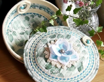 Handmade Coiled Rope Bowl:lidded keepsake box