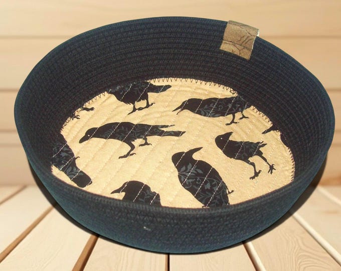 Raven Rope Bowl: Gothic Crow Coiled Cord Basket, Handmade in Montana