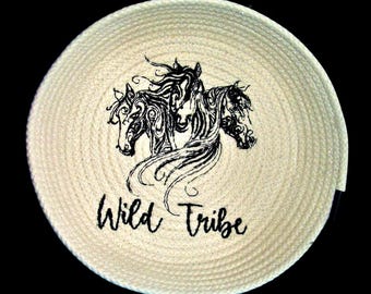 Embroidered Horses Rope Bowl-Handmade Modern Black Horses Basket