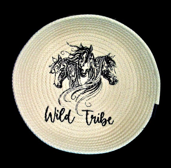 Embroidered Horses Rope Bowl-Handmade Modern Black Horses Basket