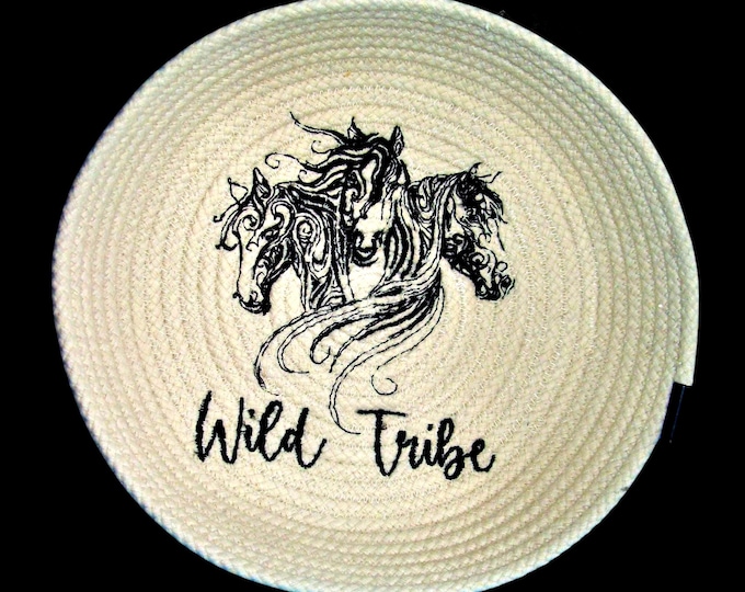 Embroidered Horses Rope Bowl-Handmade Modern Black Horses Basket