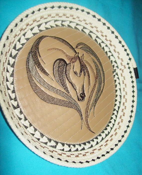 Embroidered Horse Rope Bowl: Faux Leather Western Decor