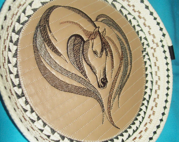 Embroidered Horse Rope Bowl: Faux Leather Western Decor