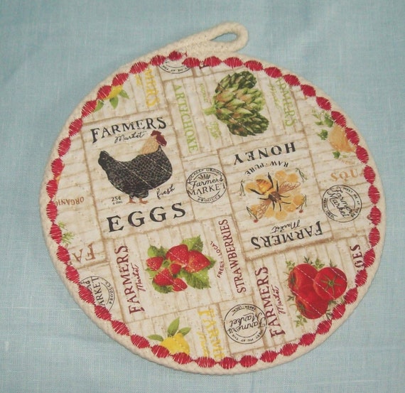 Fabric Rope Coaster: Heat Resistant Trivet, Country Hen Decor
