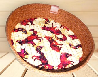 Fox Fabric Wrapped Rope Bowl-Handmade Rope Basket