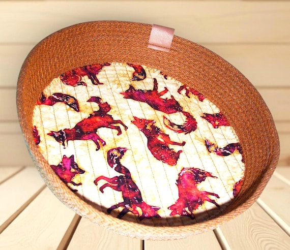 Fox Fabric Wrapped Rope Bowl-Handmade Rope Basket