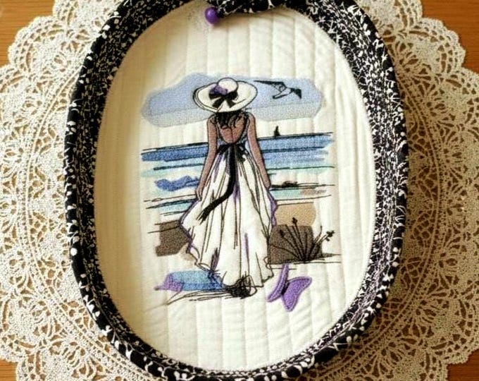 Embroidered Ocean Themed Bowl-Fabric Wrapped Sea Basket