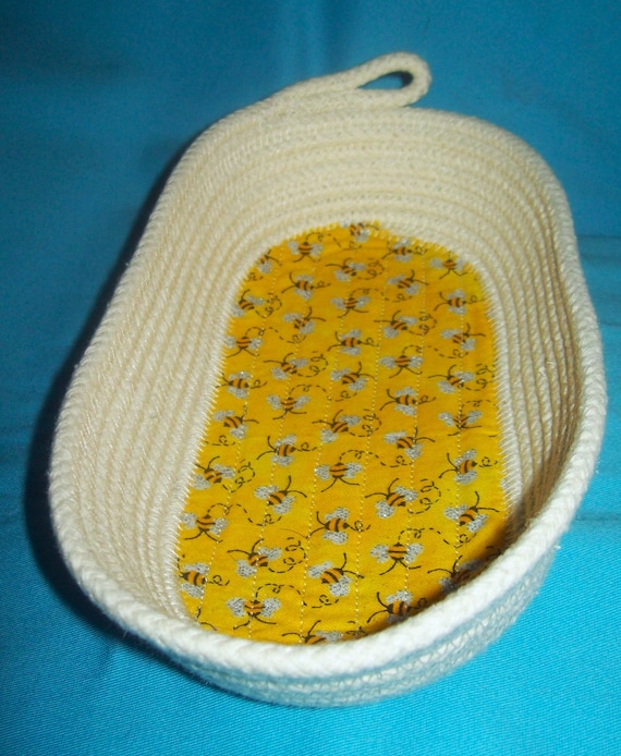 Honeybees Rope Basket: Handmade Oval Coiled Bowl-Eyeglass Holder