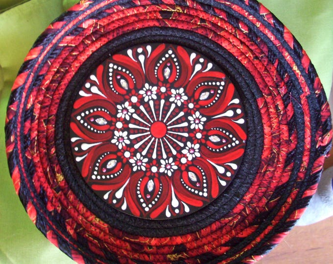 Large Mandala Rope Bowl-Shallow Fabric Wrapped Basket